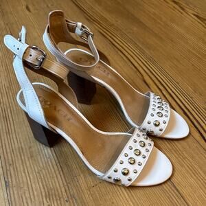Coach Paige studded white leather ankle strap heel sandal SIZE 7B